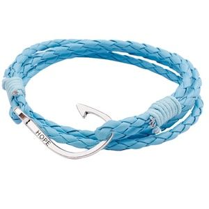 Anchor Hook Sky Blue Braided Rope Wrap Bracelet